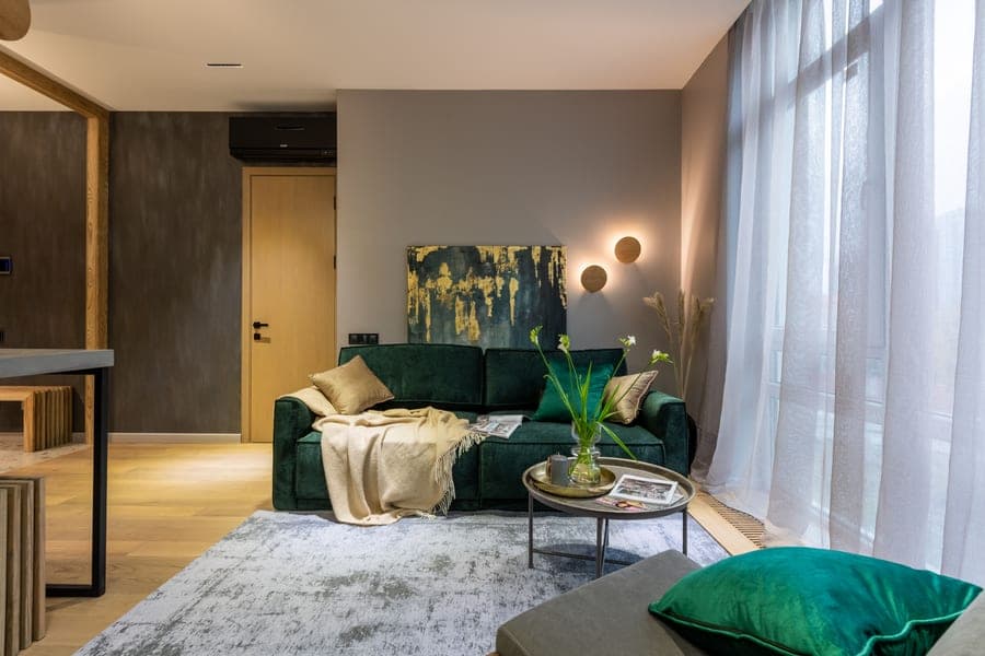 A living room furnished with modern decor